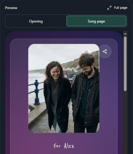 Opening, Song page and Full page controls above the reveal preview. Computer view. Highlighted: Check the opening, Check the song page, Open Full page.