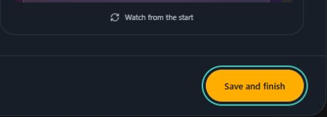 Save and finish at the bottom of Review. Computer view. Highlighted: Select Save and finish.