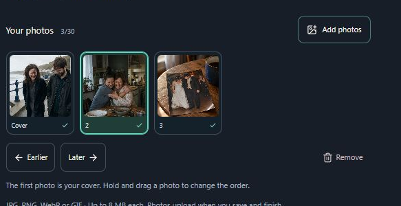 Add photos. Computer view. Highlighted: Add photos.