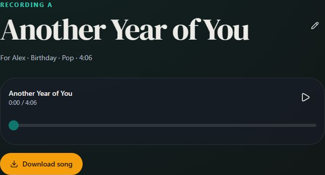 The Download song button under your unlocked recording’s player. Desktop view. Highlighted: Download song.