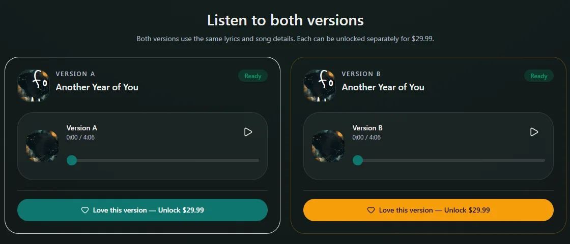 Version A and Version B each have a separate play button.