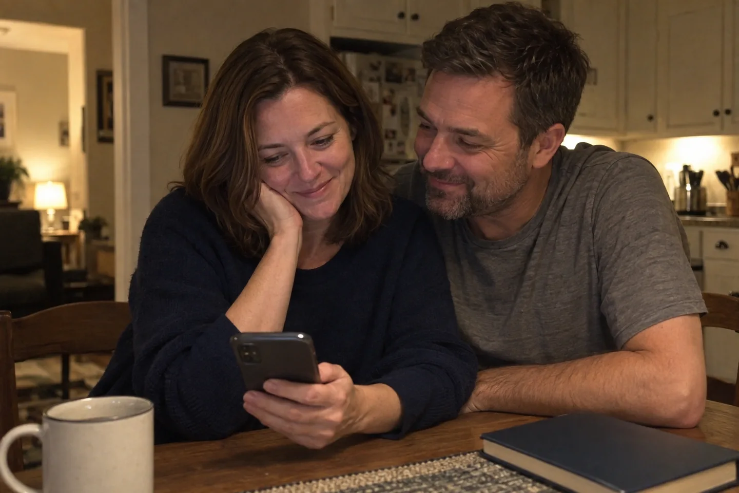 A couple listening together to a personal song gift on a phone