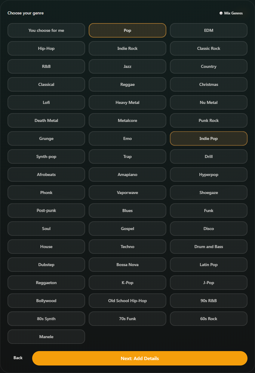 Choosing Indie Pop as a genre for an encouragement song in the Songilingy public song flow