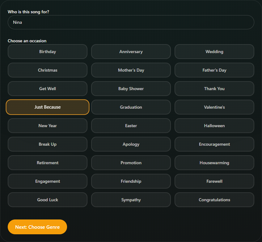 Choosing Just Because as the occasion in the Songilingy public song flow