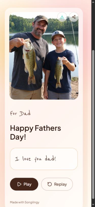 Real Father's Day song reveal page, personalized for Dad