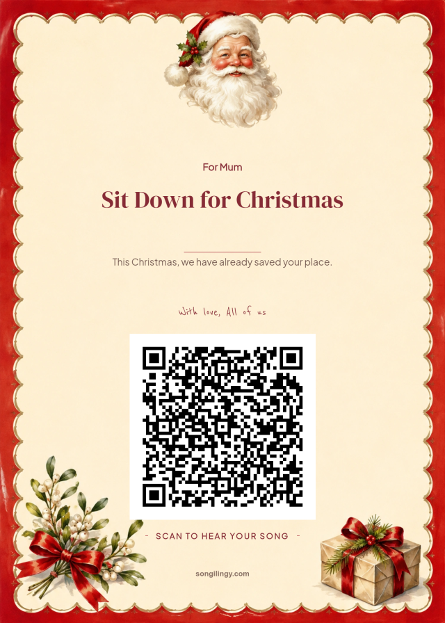 Cream and crimson Christmas QR gift card with Santa