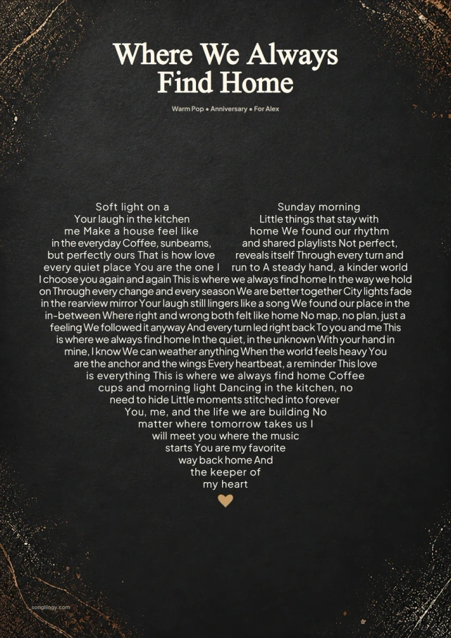 Heartline Noir lyric-print example, with the song’s words arranged into a heart