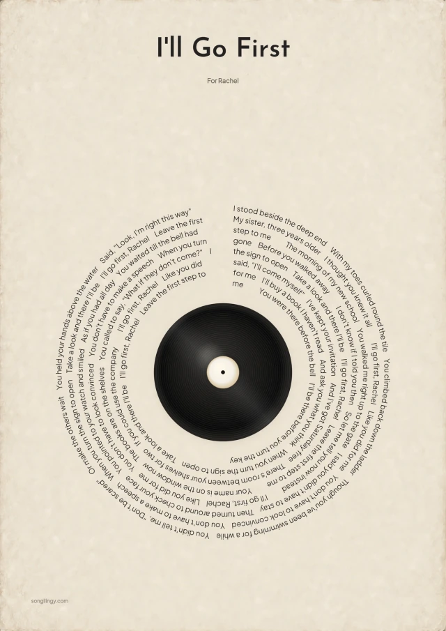 I'll Go First lyrics in Songilingy’s circular Vinyl Orbit print design
