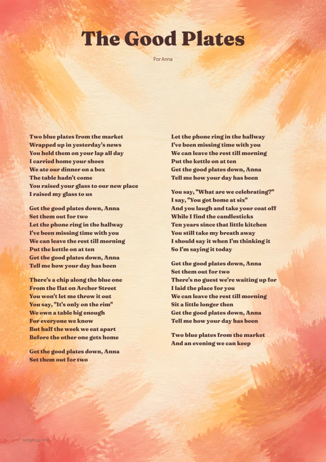 The Good Plates lyrics in Songilingy's Golden Hour print design
