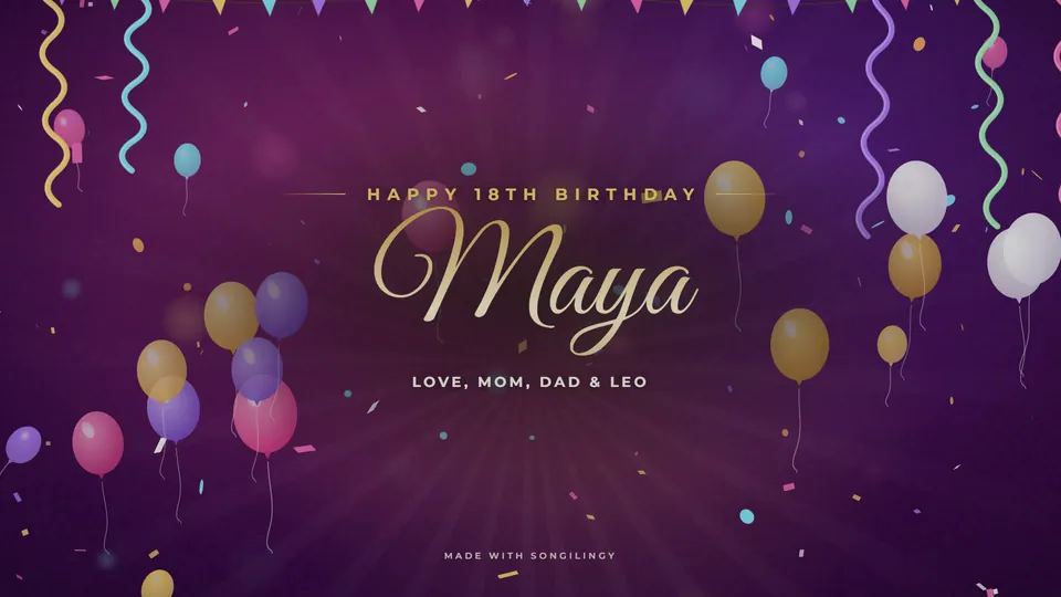 Sample personalized lyric video gift for an 18th birthday, Confetti Party style