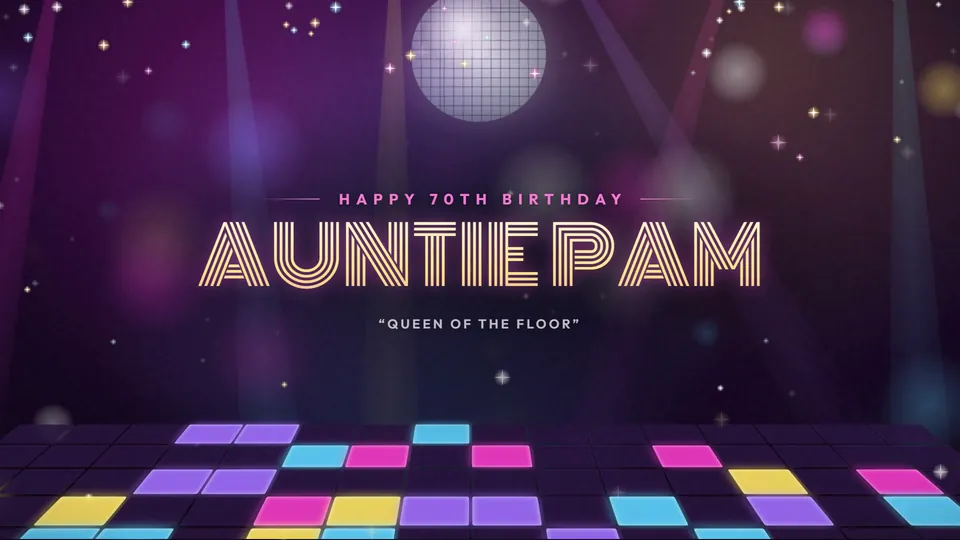 Sample personalized lyric video gift for a 70th birthday, Disco Fever style