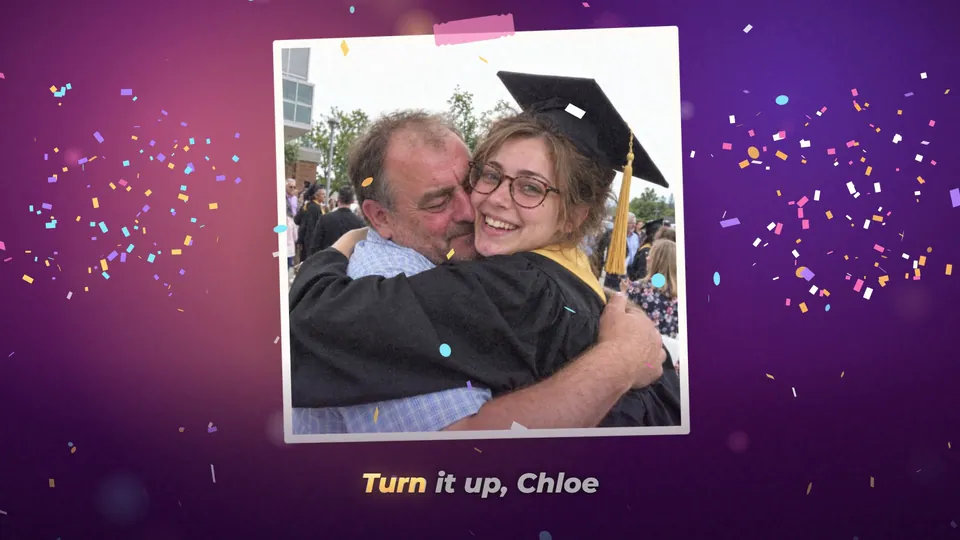 Sample personalized video gift for a graduation, Party Glow style