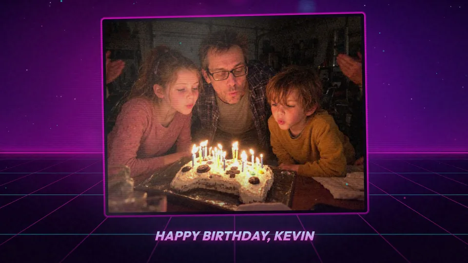 Sample personalized video gift for a 40th birthday, Retrowave style