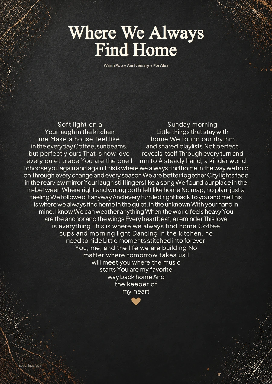 Heart-shaped anniversary lyrics in the Heartline Noir print design