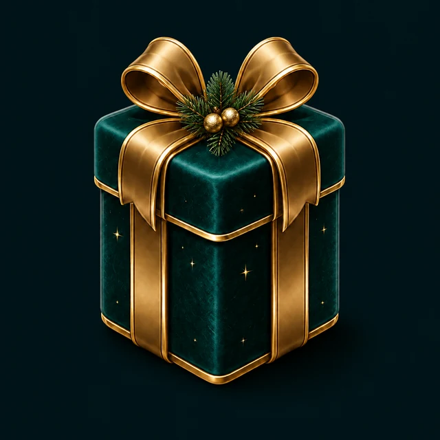 Evergreen velvet gift box with a gold ribbon from the Christmas reveal theme