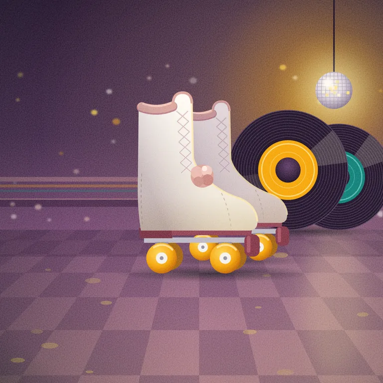 Roller skates and 45s, cover art for the example song Sixty Years of Pretty Girl