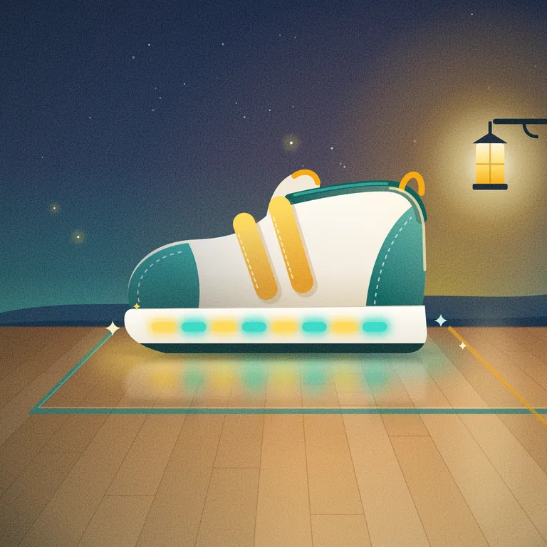 A light-up sneaker on a gym floor, cover art for the example song Night-Night, Little Bit